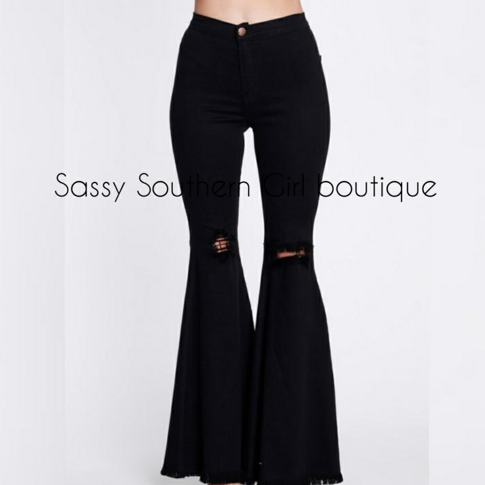 ⭐🆕Boho hippy Black rinse super bell jeans